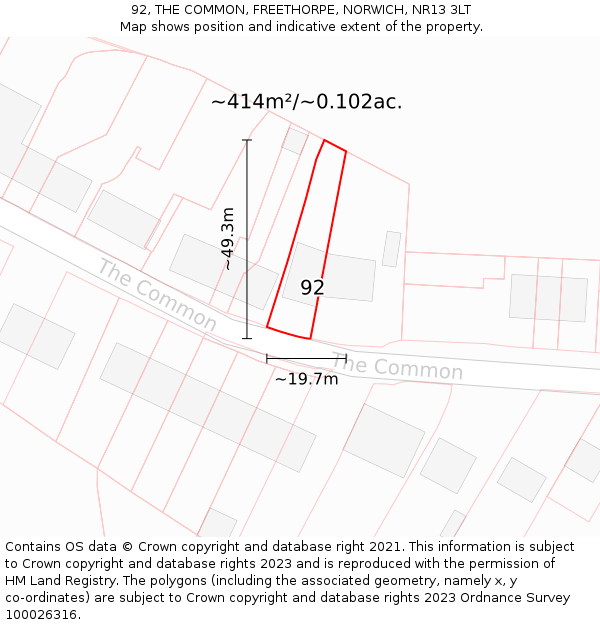 92, THE COMMON, FREETHORPE, NORWICH, NR13 3LT: Plot and title map