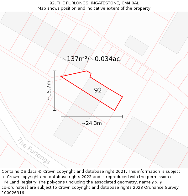 92, THE FURLONGS, INGATESTONE, CM4 0AL: Plot and title map