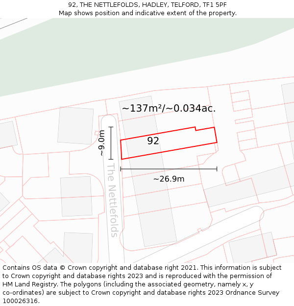 92, THE NETTLEFOLDS, HADLEY, TELFORD, TF1 5PF: Plot and title map