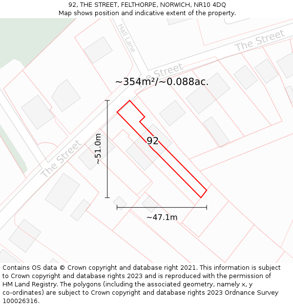 92, THE STREET, FELTHORPE, NORWICH, NR10 4DQ: Plot and title map