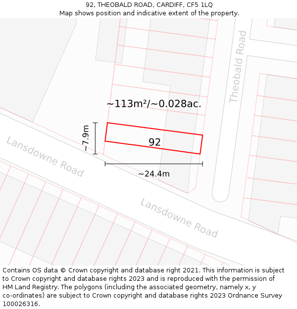 92, THEOBALD ROAD, CARDIFF, CF5 1LQ: Plot and title map