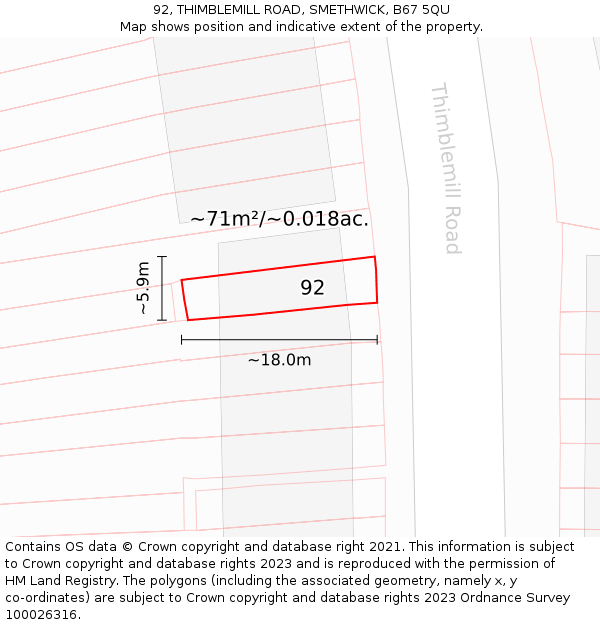 92, THIMBLEMILL ROAD, SMETHWICK, B67 5QU: Plot and title map