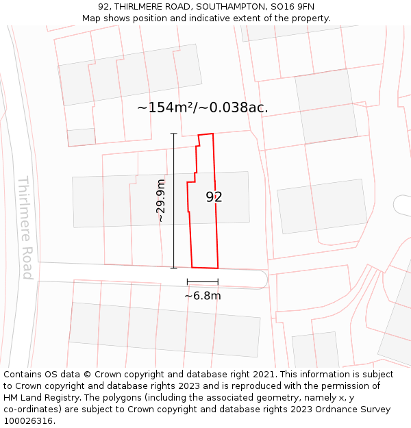 92, THIRLMERE ROAD, SOUTHAMPTON, SO16 9FN: Plot and title map
