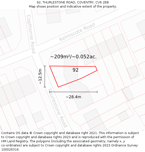 92, THURLESTONE ROAD, COVENTRY, CV6 2EB: Plot and title map