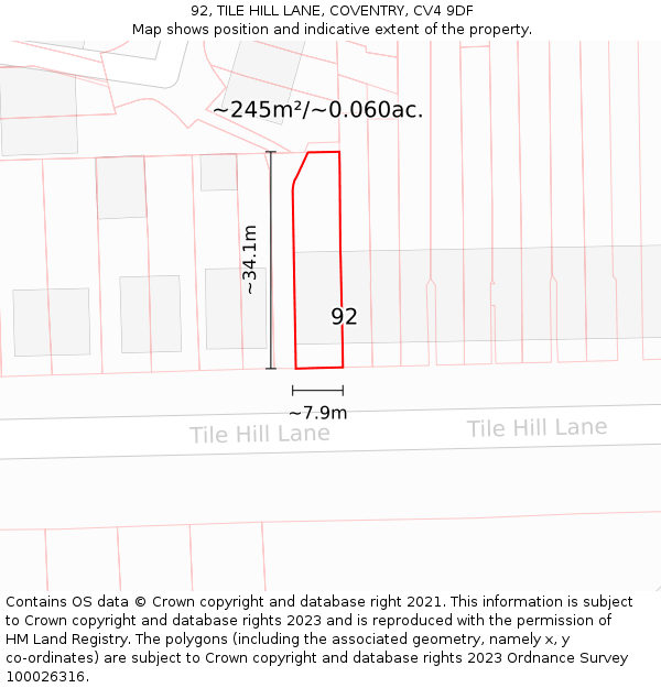 92, TILE HILL LANE, COVENTRY, CV4 9DF: Plot and title map