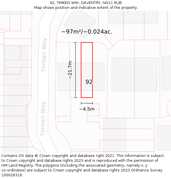 92, TIMKEN WAY, DAVENTRY, NN11 9UB: Plot and title map