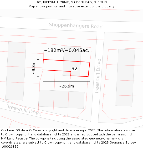 92, TREESMILL DRIVE, MAIDENHEAD, SL6 3HS: Plot and title map