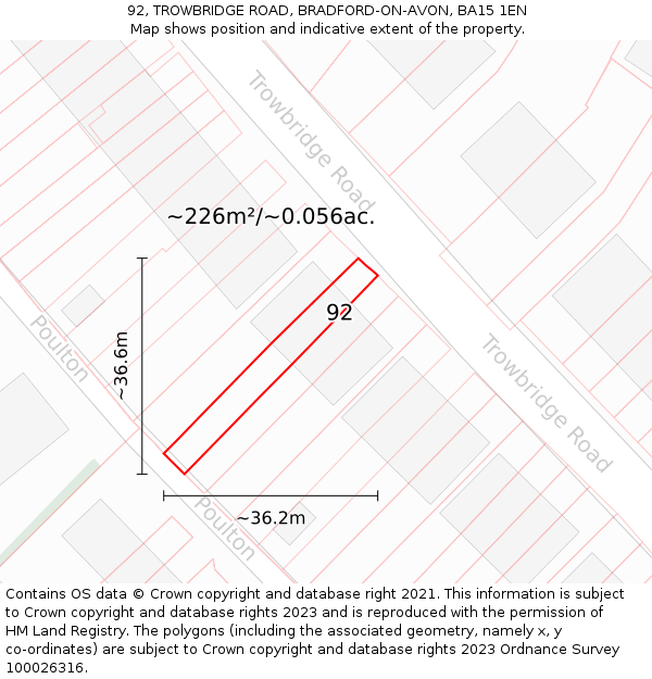 92, TROWBRIDGE ROAD, BRADFORD-ON-AVON, BA15 1EN: Plot and title map