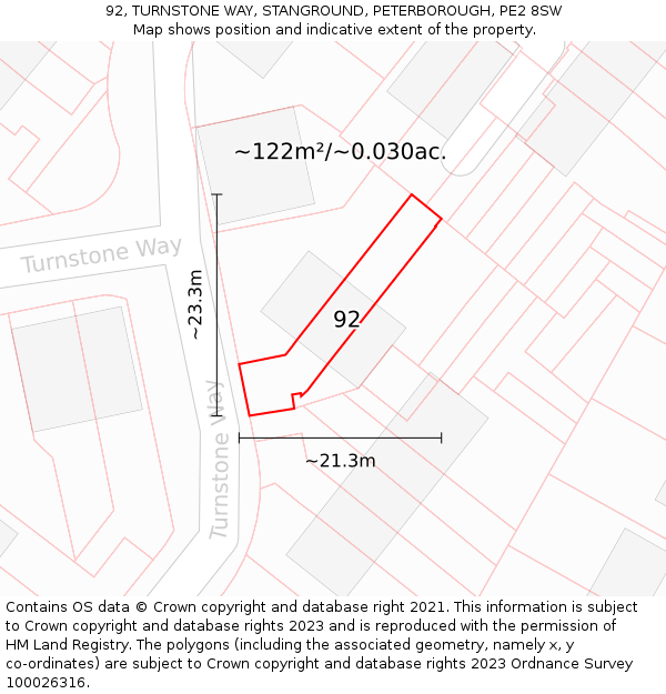 92, TURNSTONE WAY, STANGROUND, PETERBOROUGH, PE2 8SW: Plot and title map