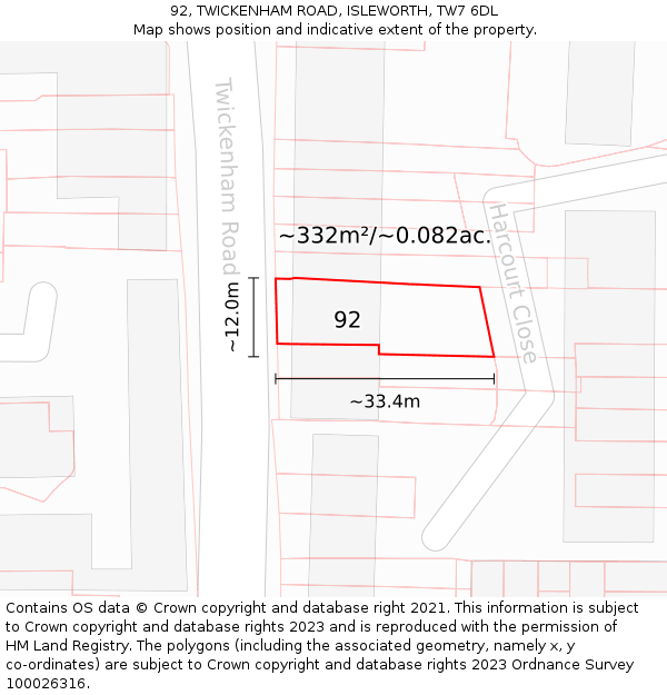 92, TWICKENHAM ROAD, ISLEWORTH, TW7 6DL: Plot and title map