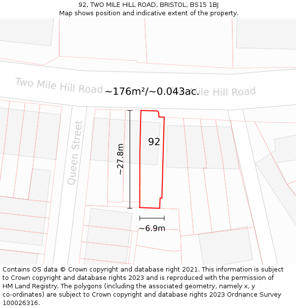 92, TWO MILE HILL ROAD, BRISTOL, BS15 1BJ: Plot and title map