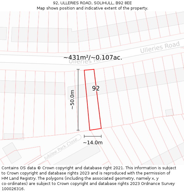 92, ULLERIES ROAD, SOLIHULL, B92 8EE: Plot and title map