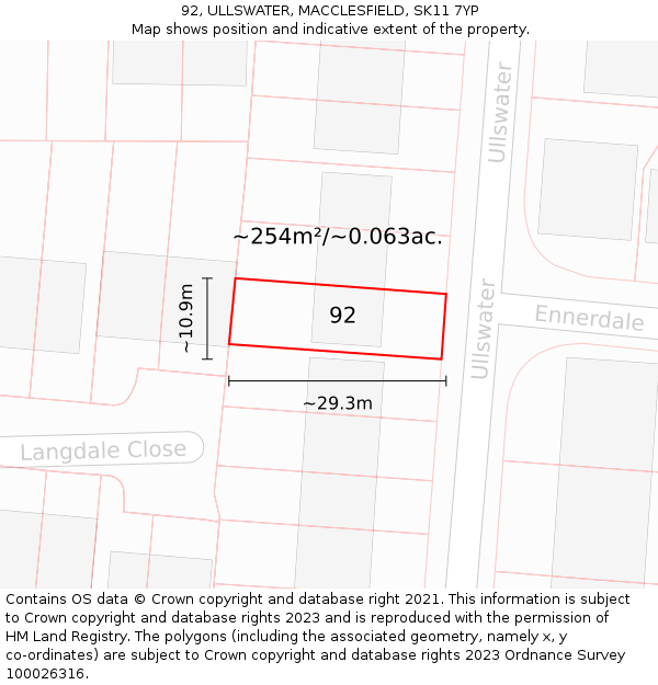 92, ULLSWATER, MACCLESFIELD, SK11 7YP: Plot and title map