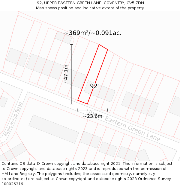 92, UPPER EASTERN GREEN LANE, COVENTRY, CV5 7DN: Plot and title map