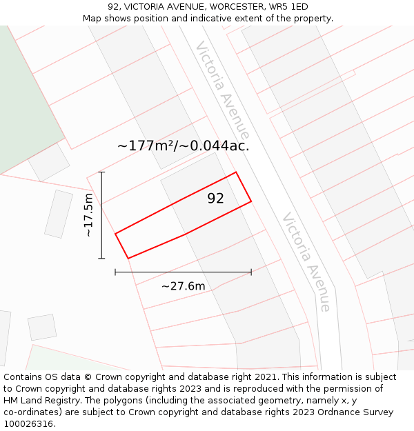 92, VICTORIA AVENUE, WORCESTER, WR5 1ED: Plot and title map
