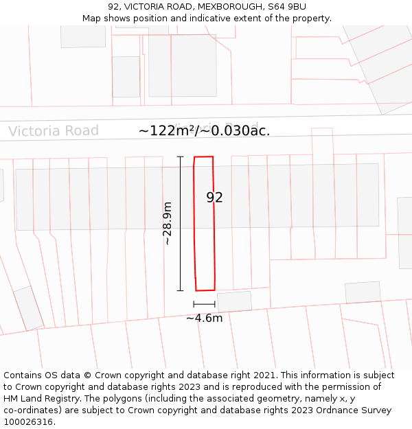 92, VICTORIA ROAD, MEXBOROUGH, S64 9BU: Plot and title map