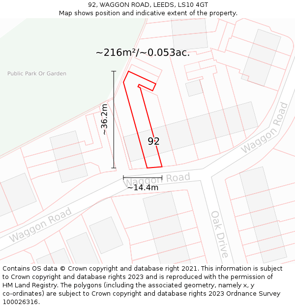 92, WAGGON ROAD, LEEDS, LS10 4GT: Plot and title map