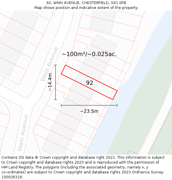 92, WAIN AVENUE, CHESTERFIELD, S41 0FB: Plot and title map