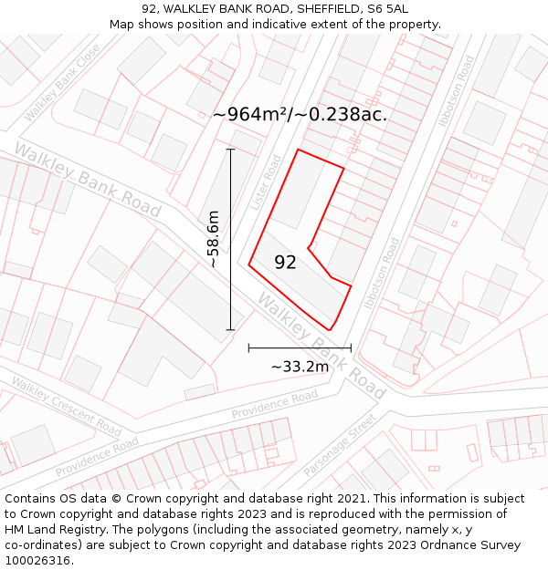 92, WALKLEY BANK ROAD, SHEFFIELD, S6 5AL: Plot and title map
