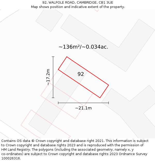 92, WALPOLE ROAD, CAMBRIDGE, CB1 3UE: Plot and title map