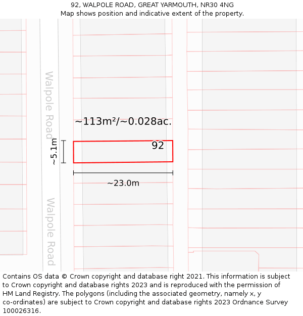 92, WALPOLE ROAD, GREAT YARMOUTH, NR30 4NG: Plot and title map