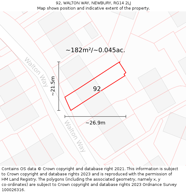 92, WALTON WAY, NEWBURY, RG14 2LJ: Plot and title map