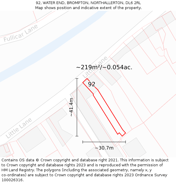 92, WATER END, BROMPTON, NORTHALLERTON, DL6 2RL: Plot and title map