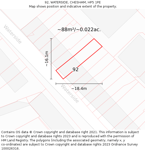 92, WATERSIDE, CHESHAM, HP5 1PE: Plot and title map