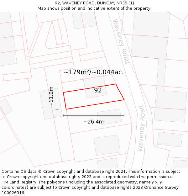 92, WAVENEY ROAD, BUNGAY, NR35 1LJ: Plot and title map