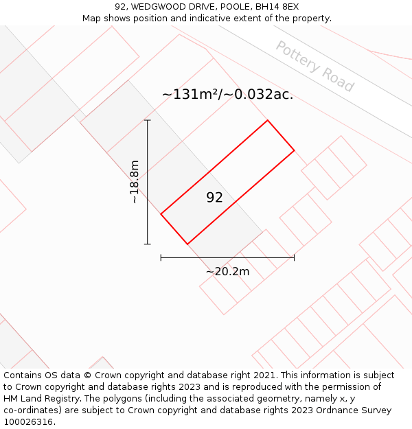 92, WEDGWOOD DRIVE, POOLE, BH14 8EX: Plot and title map