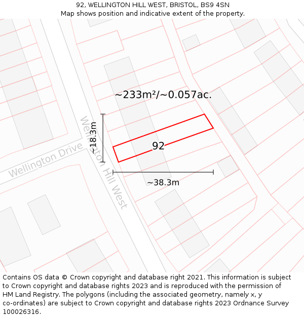 92, WELLINGTON HILL WEST, BRISTOL, BS9 4SN: Plot and title map