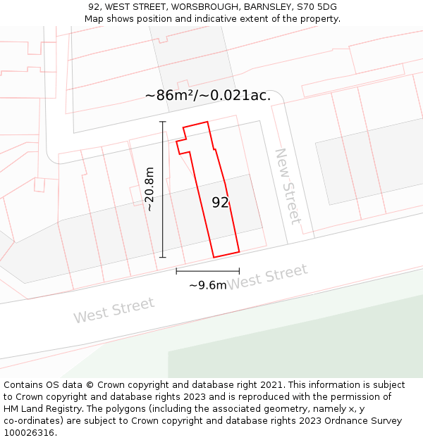 92, WEST STREET, WORSBROUGH, BARNSLEY, S70 5DG: Plot and title map