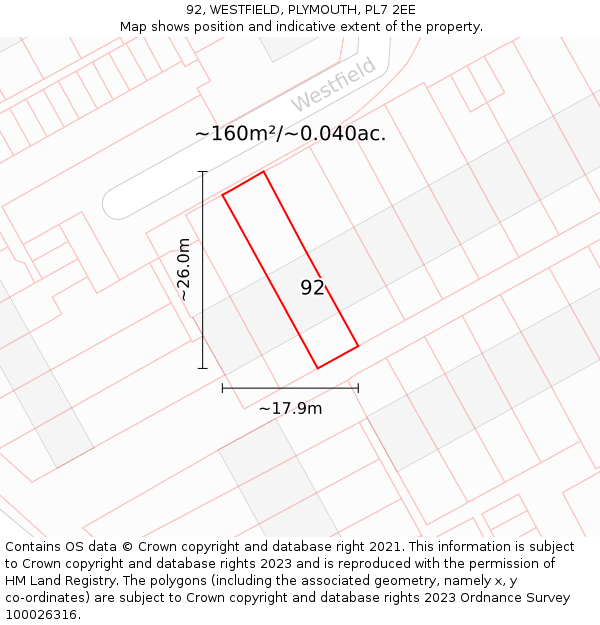 92, WESTFIELD, PLYMOUTH, PL7 2EE: Plot and title map