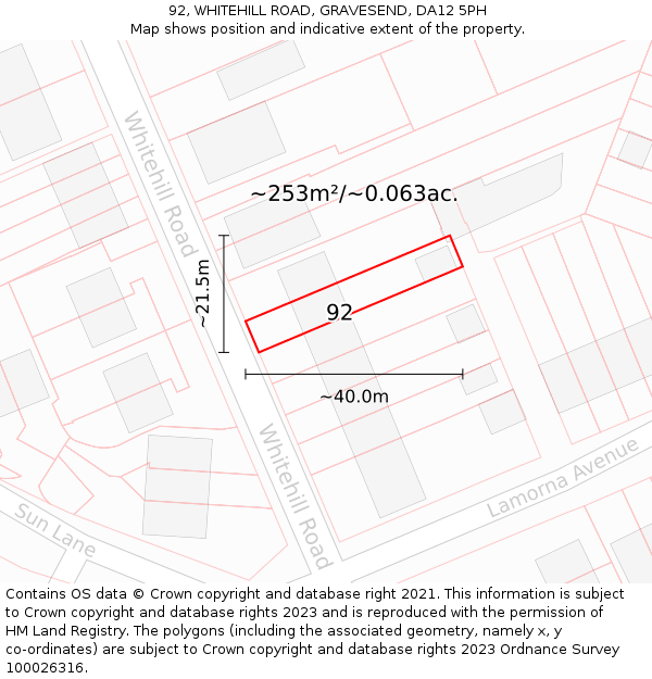 92, WHITEHILL ROAD, GRAVESEND, DA12 5PH: Plot and title map