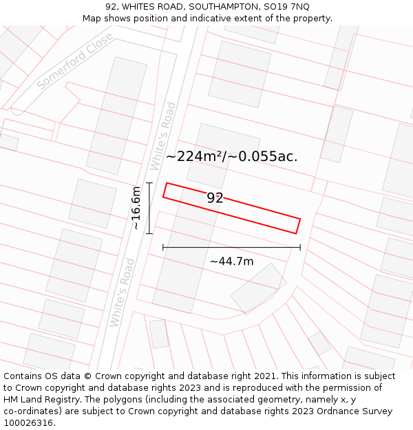 92, WHITES ROAD, SOUTHAMPTON, SO19 7NQ: Plot and title map