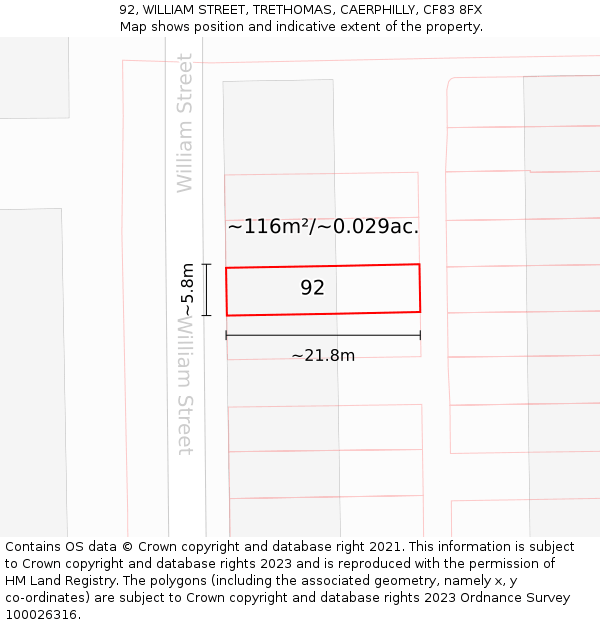 92, WILLIAM STREET, TRETHOMAS, CAERPHILLY, CF83 8FX: Plot and title map