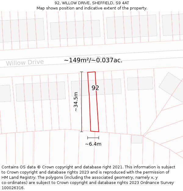 92, WILLOW DRIVE, SHEFFIELD, S9 4AT: Plot and title map