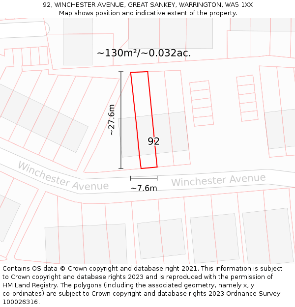 92, WINCHESTER AVENUE, GREAT SANKEY, WARRINGTON, WA5 1XX: Plot and title map