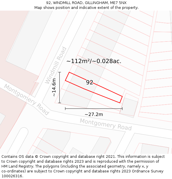 92, WINDMILL ROAD, GILLINGHAM, ME7 5NX: Plot and title map