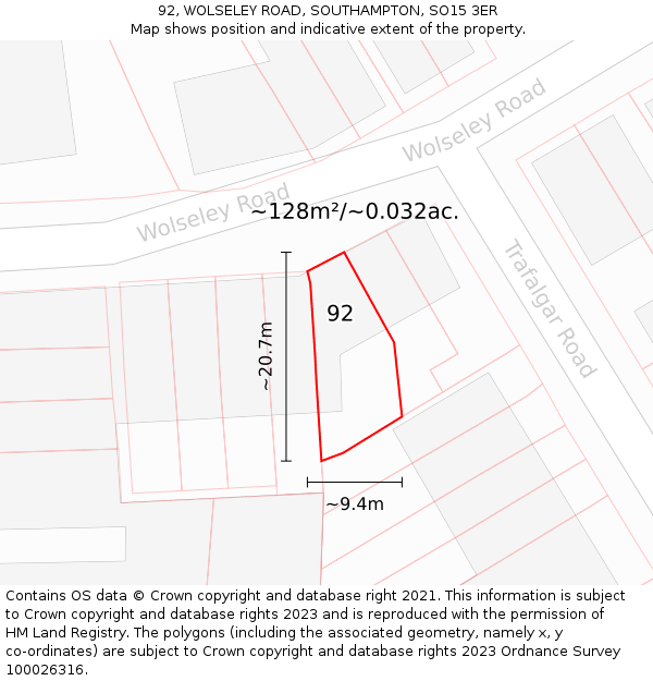92, WOLSELEY ROAD, SOUTHAMPTON, SO15 3ER: Plot and title map