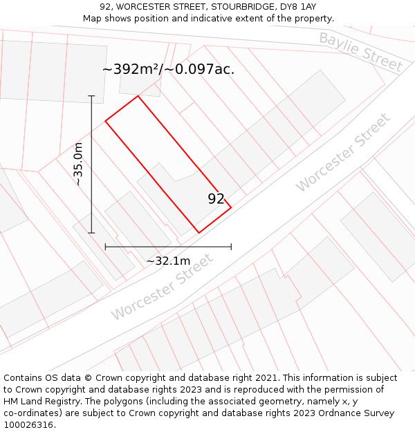 92, WORCESTER STREET, STOURBRIDGE, DY8 1AY: Plot and title map