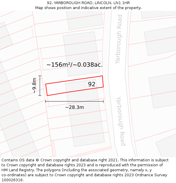 92, YARBOROUGH ROAD, LINCOLN, LN1 1HR: Plot and title map