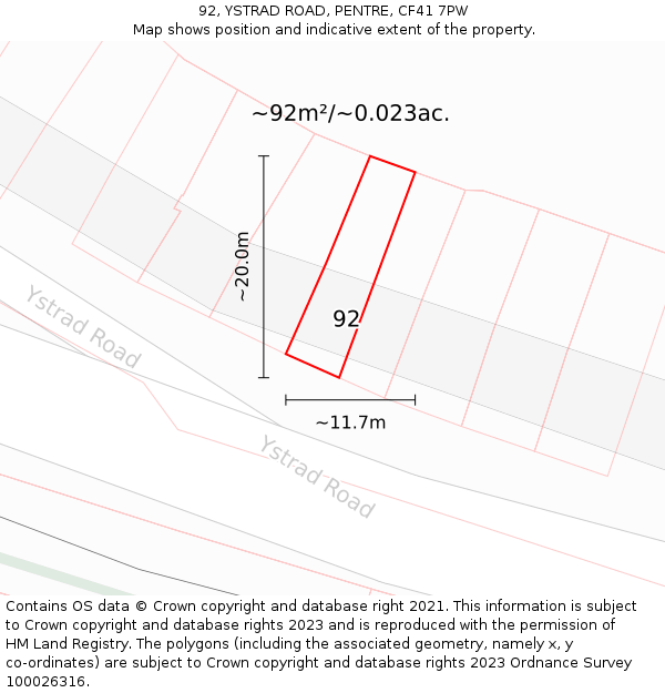 92, YSTRAD ROAD, PENTRE, CF41 7PW: Plot and title map