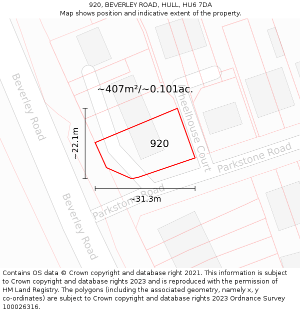 920, BEVERLEY ROAD, HULL, HU6 7DA: Plot and title map