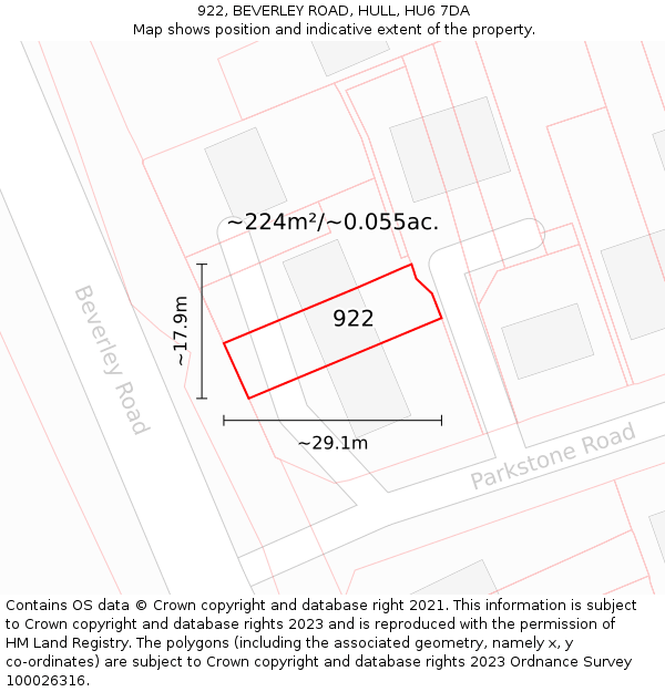 922, BEVERLEY ROAD, HULL, HU6 7DA: Plot and title map