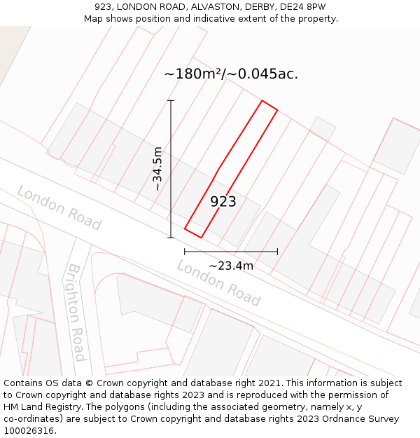 923, LONDON ROAD, ALVASTON, DERBY, DE24 8PW: Plot and title map