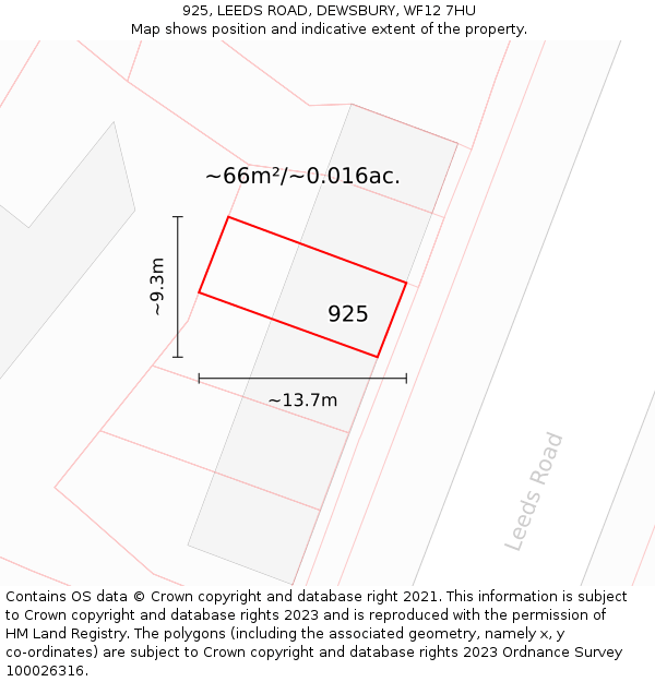 925, LEEDS ROAD, DEWSBURY, WF12 7HU: Plot and title map