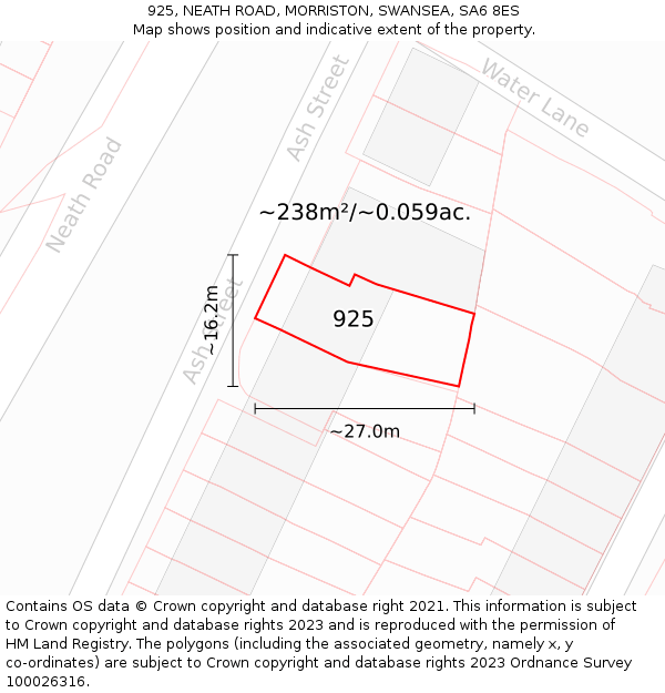 925, NEATH ROAD, MORRISTON, SWANSEA, SA6 8ES: Plot and title map