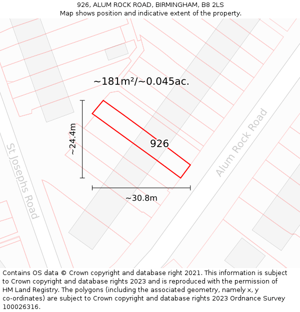 926, ALUM ROCK ROAD, BIRMINGHAM, B8 2LS: Plot and title map