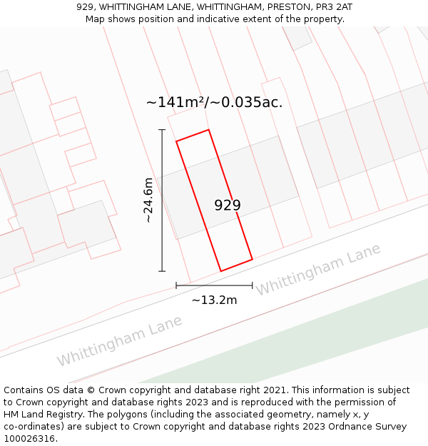 929, WHITTINGHAM LANE, WHITTINGHAM, PRESTON, PR3 2AT: Plot and title map